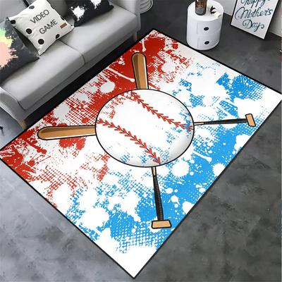 Baseball Sport Rug for Boys Bedroom and Playroom, Kids Room Decor, Non-Slip Sports Carpet