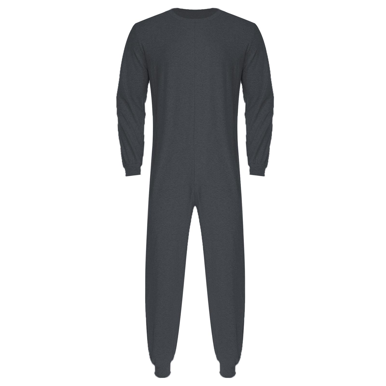 

Unisex Elderly Anti Strip Adaptive Jumpsuit Crew Neck Long Sleeve Back Zipper Long Pants One Piece Rompers L темно-сірий