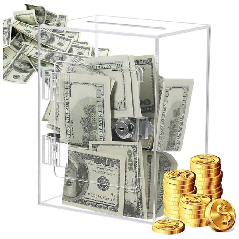 Acrylic Money Saving Banks Practical Clear Cube Transparent Change Storage Box Home Decoration and Financial Tool