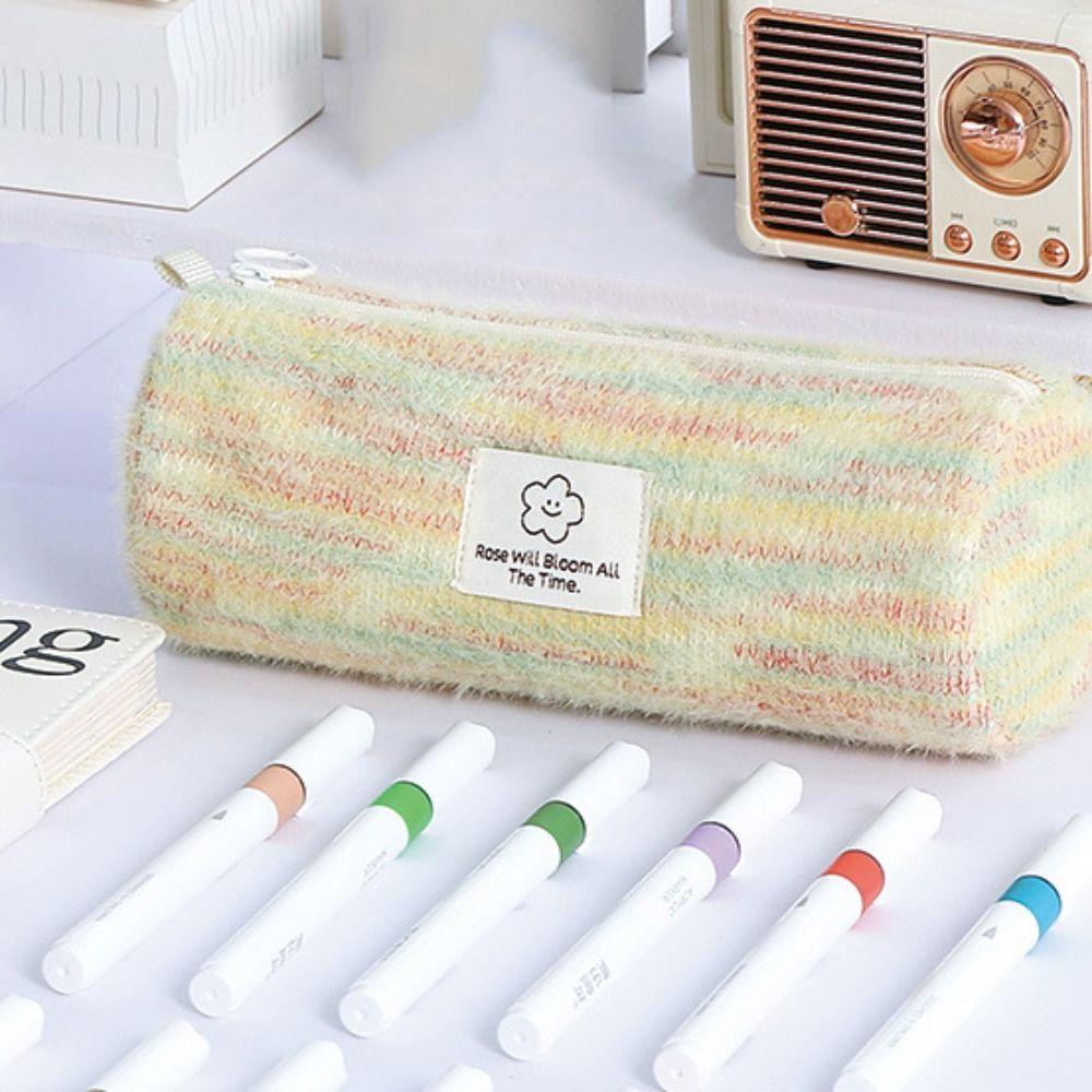 Scratch-proof Cosmetic Storage Bag Canvas Plaid Pen Bag Woven Pencil Case  Student Supplies