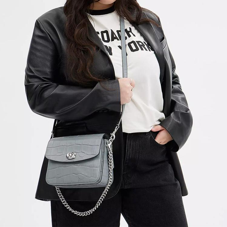 COACH Cassie Calfskin Small Square Bag, Handbag, Shoulder Bag, Crossbody Bag Small Women's Silver & Gray & Blue CP138-LHN19