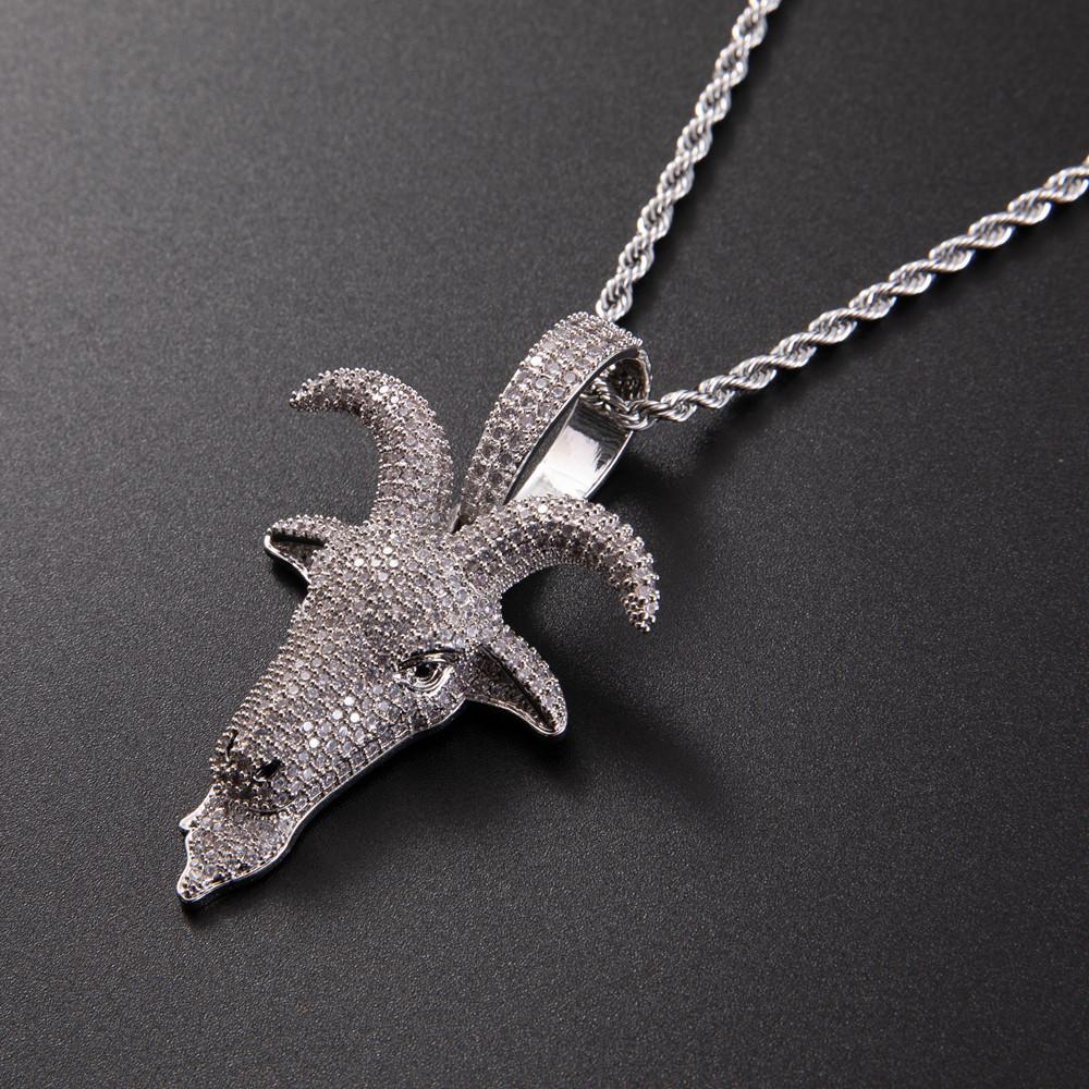 New European and American Pendant Micro Inlaid Zircon Goat Head Trendy Personalized Necklace Accessory