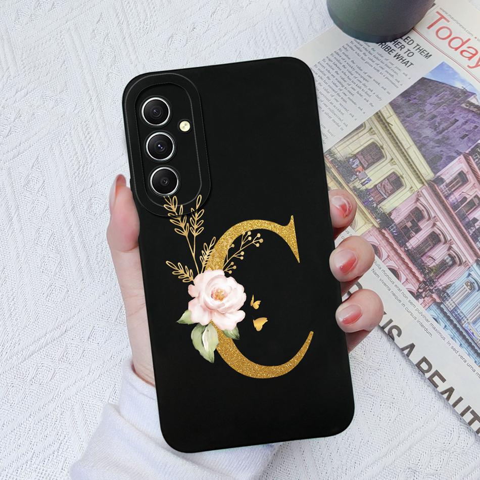 Phone Case For Samsung Galaxy A34 A33 A32 Elegant Rose Letter Soft Liquid Silicone Sqare Back Cover For Samsung A 34 33 32 Shell