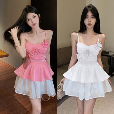 Pure Desire To Reveal the Collarbone, Sweet and Sexy Three-dimensional Flower Tube Top, Suspender Dress, Slim and Thin A-shaped Tutu Dress, Woman