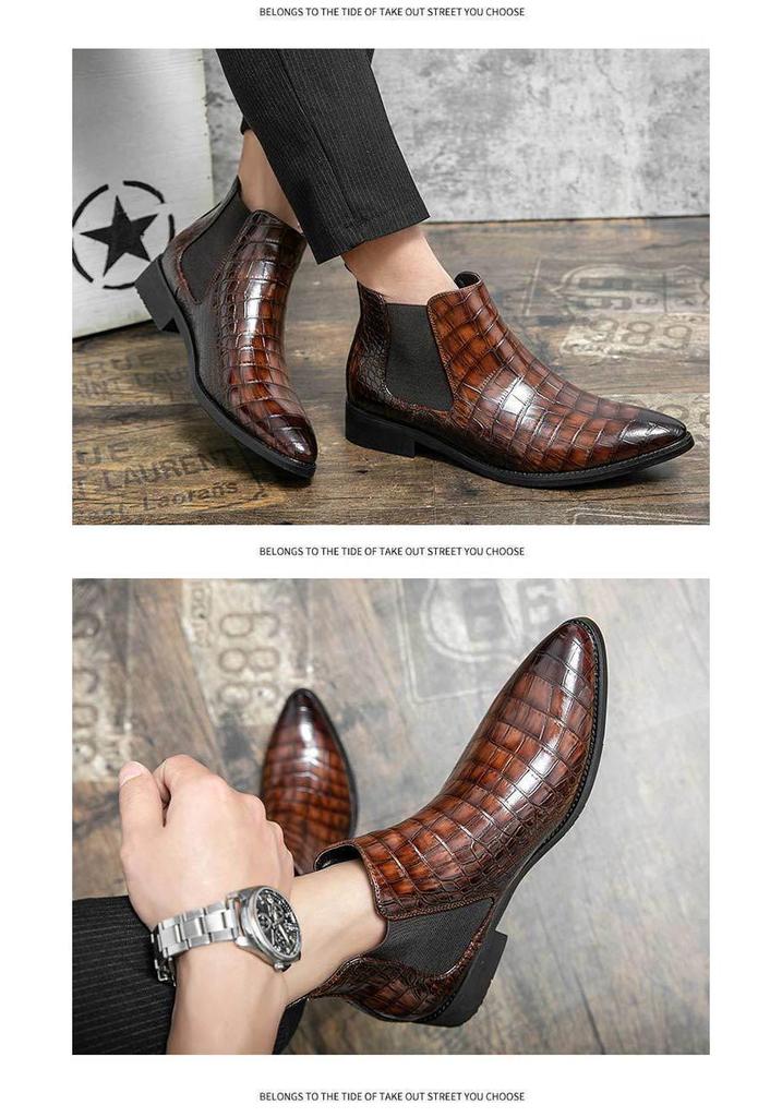 Men's Korean Style Pointed Toe High Top Leather Boots with Zipper - Autumn/Winter Collection