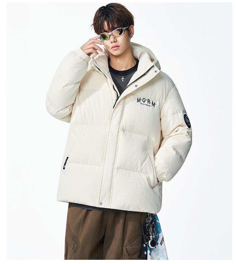 

Men s Winter Hooded Embroidered Down Jacket - Youth Pure Color, Thickened Warm Coat 3XL бежевий