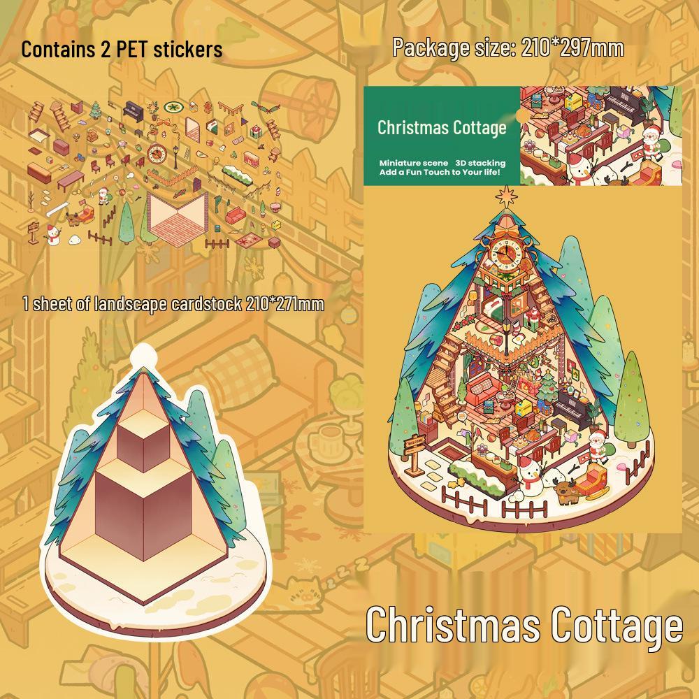 Large PET Christmas Cabin Scenery Stickers: DIY Miniature House & Journal Decor (2 Sheets)