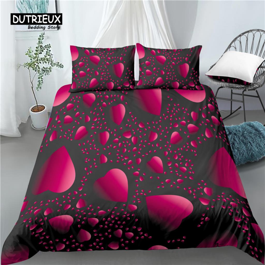 Luxury 3D Pink Hearts Print Home Living  2/3Pcs Comfortable Duvet Cover PillowCase Bedding Set Queen and King EU/US/AU Size