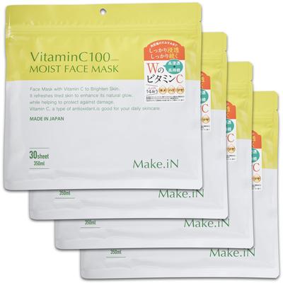 Vitamin C 100 MOIST FACE MASK 30 Set of 4 Bags Vitamin C Moist Face Mask Pack Made In Japan Moisturizing Skin Care [Bulk Purchase] Make.iN Sheets,