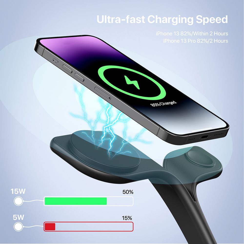 5 In 1 Charging Station Mag Safe Wireless Charging Stand with LED Night Light for Multiple Devices Universal Phone