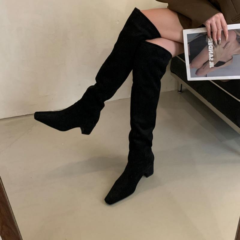 Thick heel retro knee boots women's shoes 2025 new autumn and winter stacking boots long knight boots