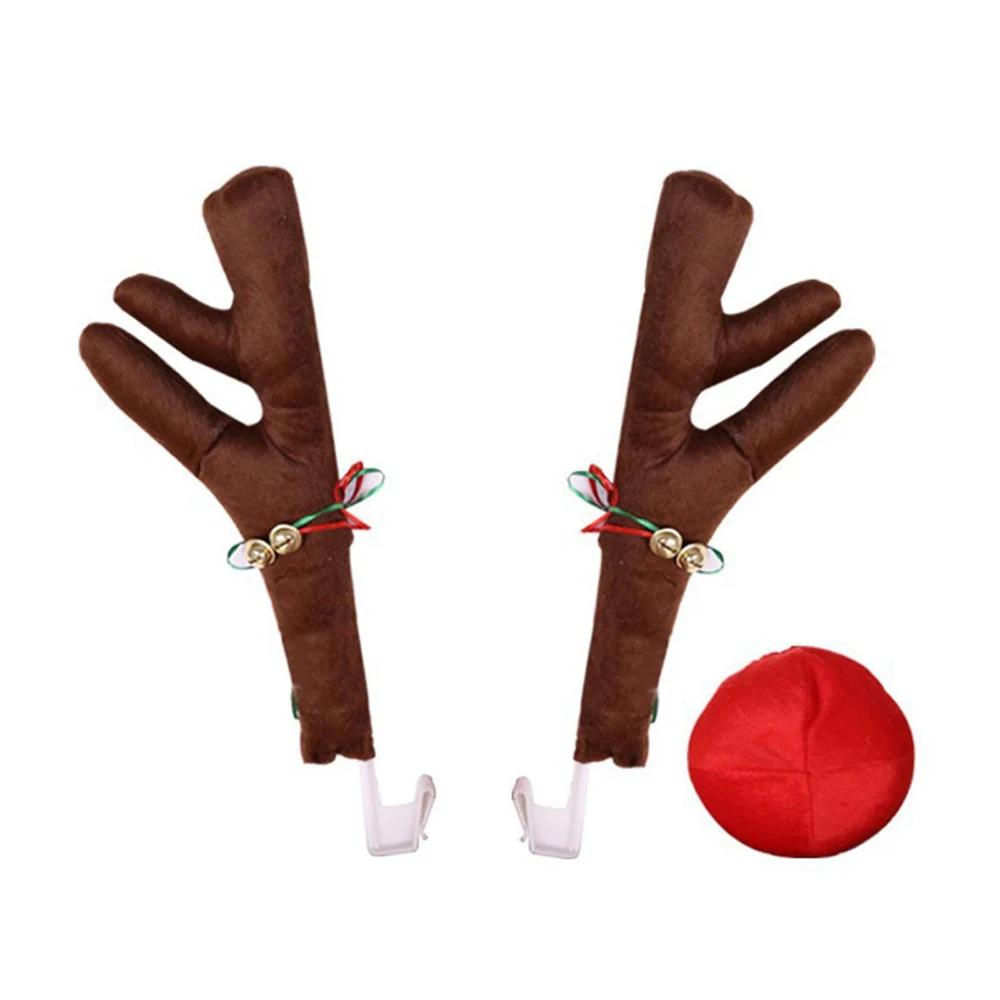 2Pcs Christmas Car Decoration Antlers Red Nose Set Reindeer Decoration Christmas Ornaments Vehicle Red Nose Elk Horn Decor Set темно-коричневого