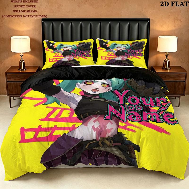 Cyberpunk Edgerunner Custom Name Pattern Bedding Quilt Set Quilt Cover Pillowcase Home Gift(1 * duvet cover + 2 * pillowcase, without core)