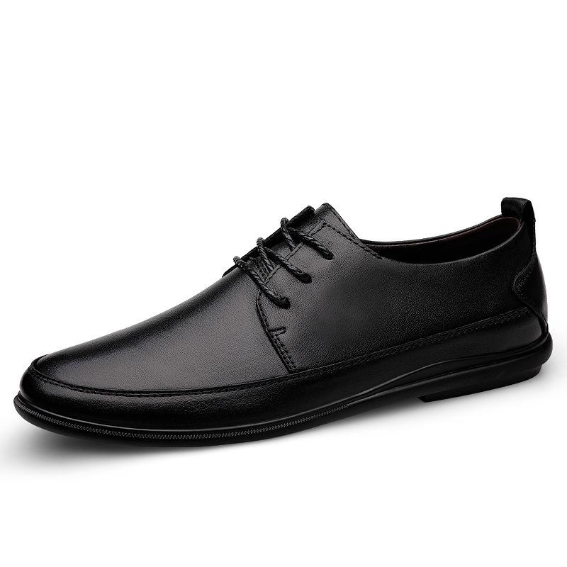 Men's shoes soft sole lace-up casual shoes business dress leather shoes men's British style men's loafers large size single shoes