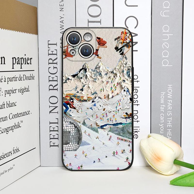 Oil Painting of Snow Scene Skiing Pattern Phone Case for iPhone 17 16 12 11 14 Plus 13 15 Pro Max 12 13 Mini X XS XR Soft Cover