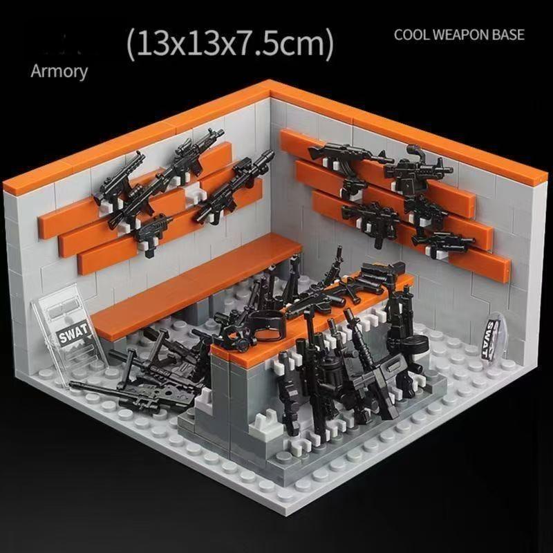 Armory Warehouse Display Rack Military Base Weapons House Armory SWAT Building Block Sets SWAT Brick Boys Kids Toys Gifts