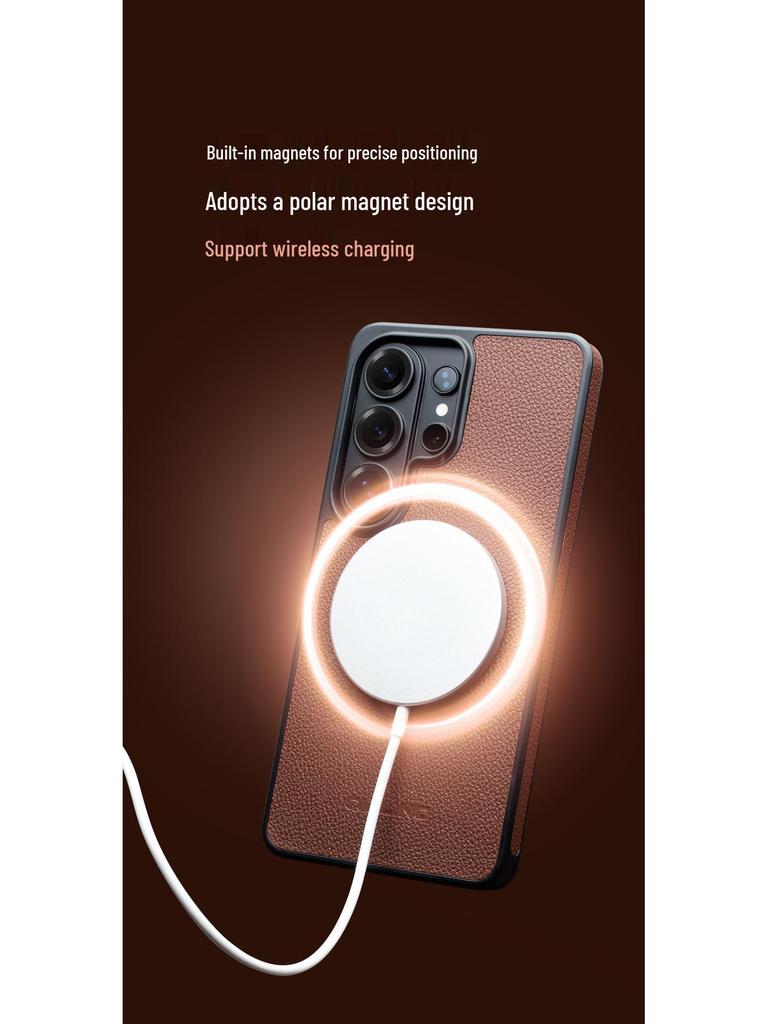 Qiali Leather Magnetic Flip Case for Samsung Galaxy S26 Ultra, Cowhide Protective Cover