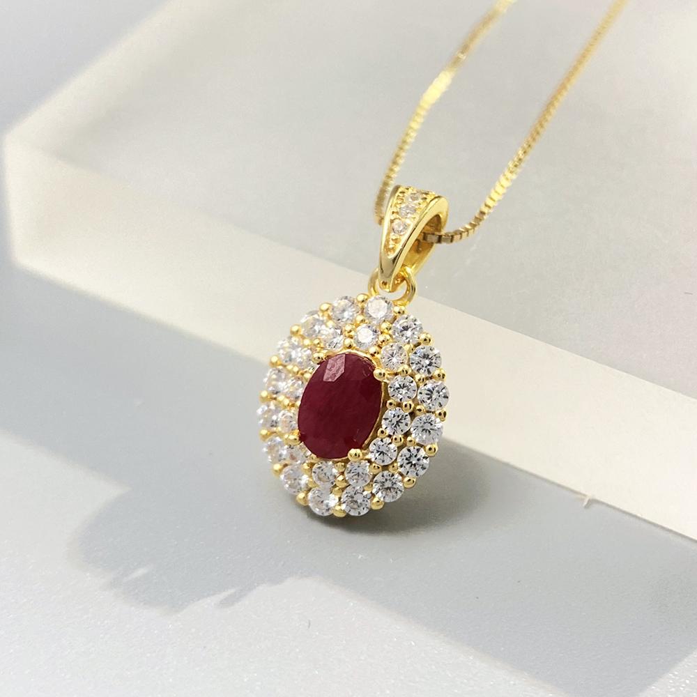 Heart Ruby Pendant Necklace with Natural Red Gemstone 925 Sterling Silver for Women Romantic Anniversary Jewelry