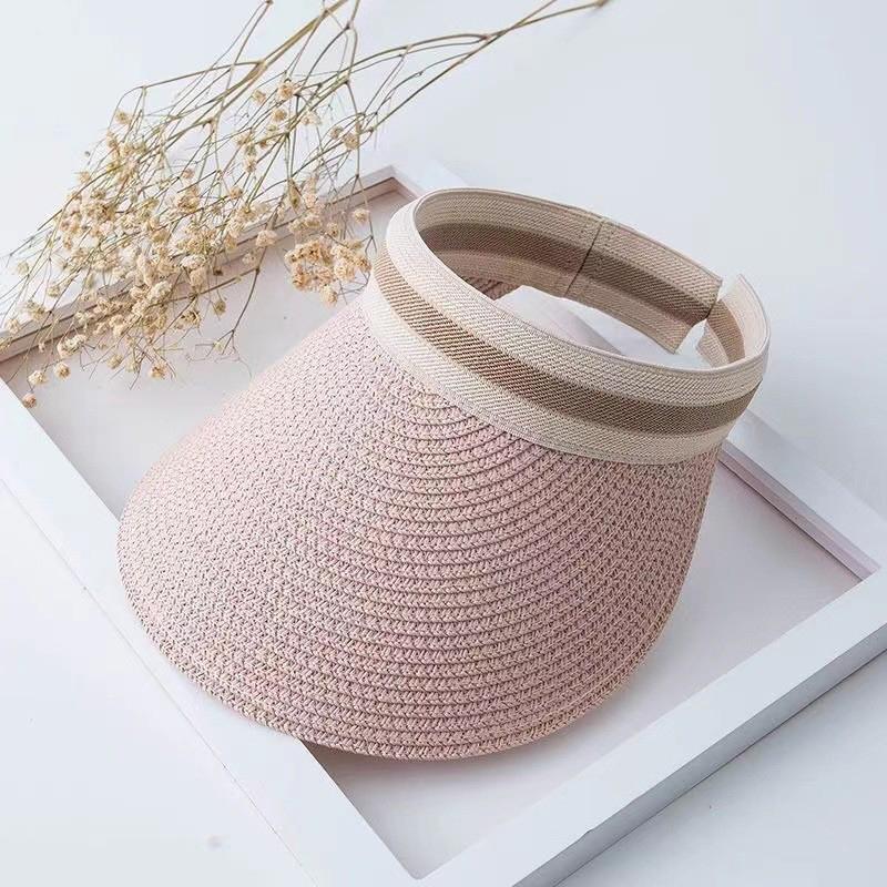 New Summer Raffia Straw Sun Protection Hat Open Top Straw Hat Striped Versatile Uv Protection Women'S Casual Baseball Cap