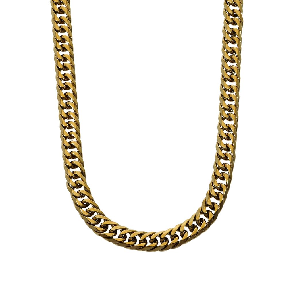 ROEN BLACK 6-Sided Double Curb Chain (Gold) Stainless Steel Necklace, 5.5mm Wide, 50cm, Men's, Suitable for Men with Metal Allergies