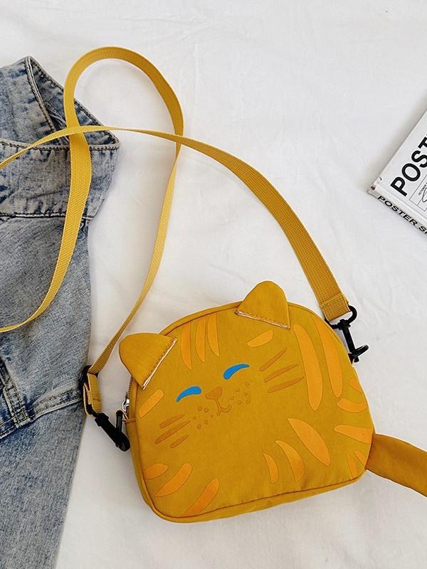 Cute Cat Mini Shoulder Bag With Cotton Material And Zipper Closure For Daily Use