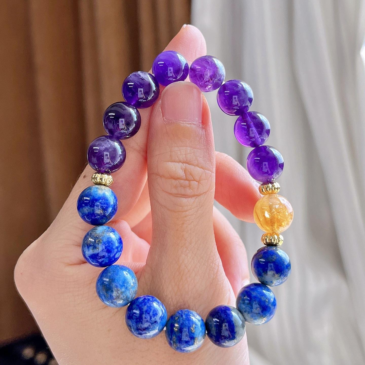 10Mm Retro Natural Amethyst Lapis Lazuli Design Bracelet