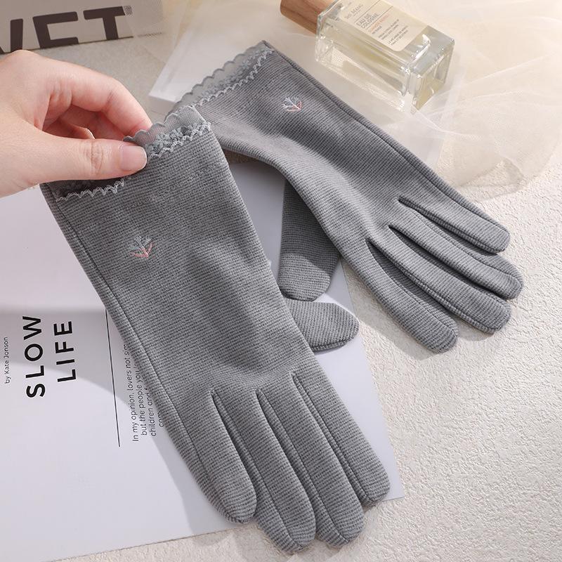 Warm Gloves Single Layer Women's Elegant Lace Houndstooth Outdoor Riding Cold Proof and Wind Proof Touch Screen Autumn and Winter Gloves