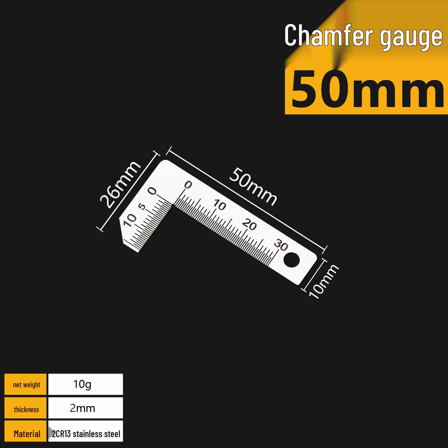 Stainless Steel Chamfer Caliper & Gauge: 90°, 45°, 60° Right Angle Ruler, 2mm Thick