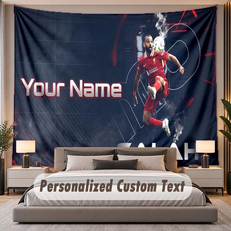 Custom Name Text Tapestry Mohamed Salah Personalized Polyester Wall Tapestry For Bedroom And Room