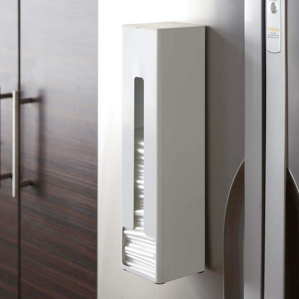 Yamazaki Magnetic Freestanding Plastic Bag Storage Tower, White, Approx. W8 x D8 x H32.5cm (Tower 7839)
