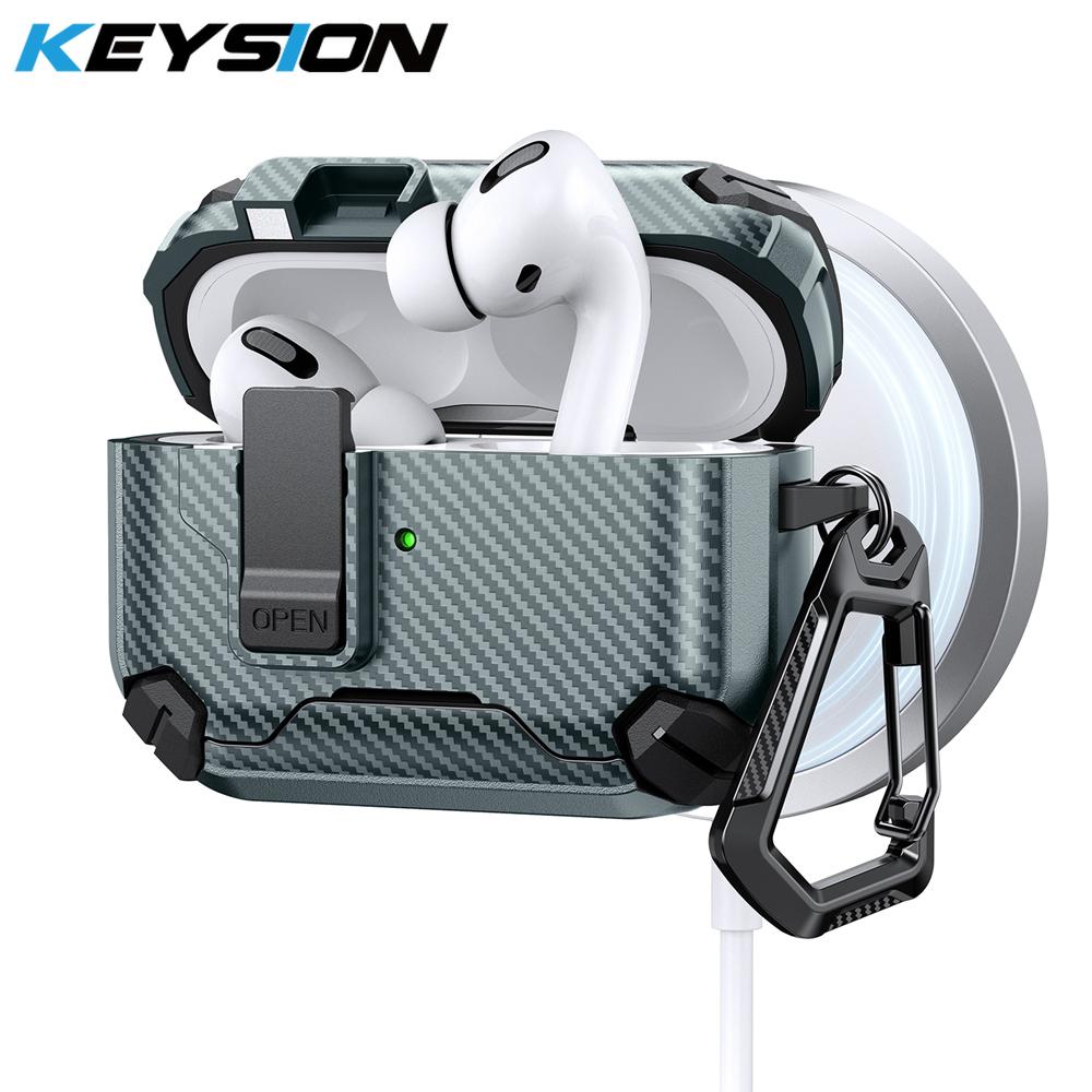 KEYSION Magnetic Automatic Switch Earphone Case for Airpods Pro 3 Pro 2 Shockproof Phone Stand Hook Headphone Cover for AirPods 4
