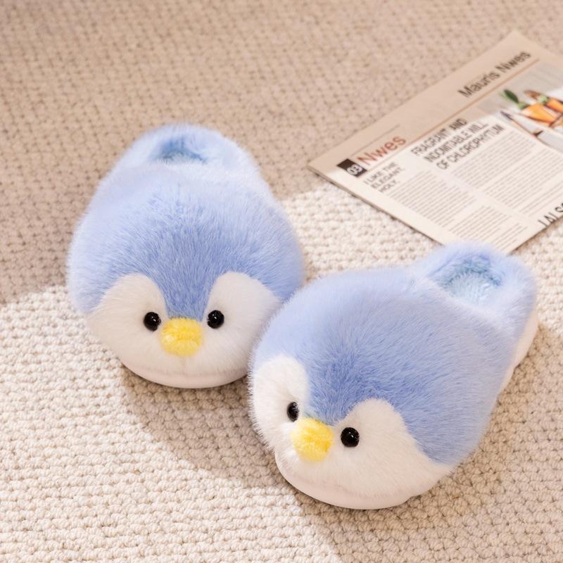 

Fashion Lovely cartoon penguin slippers woman home keep warm shoes winter womens animal fur slides fluffy indoor slipper lady room scuff One Size синий