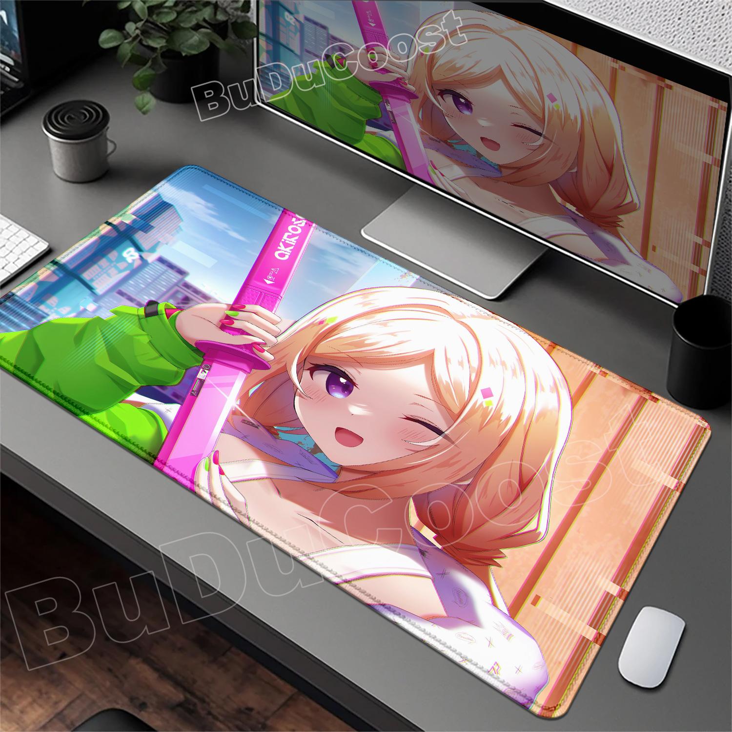 Kawaii Mouse Pad Anime Cute Girl Aki Rosenthal Gamer Computer Desk Mat Keyboard PC Gaming Accessories Mousepad Rubber Anime Girl 800x300x2mm