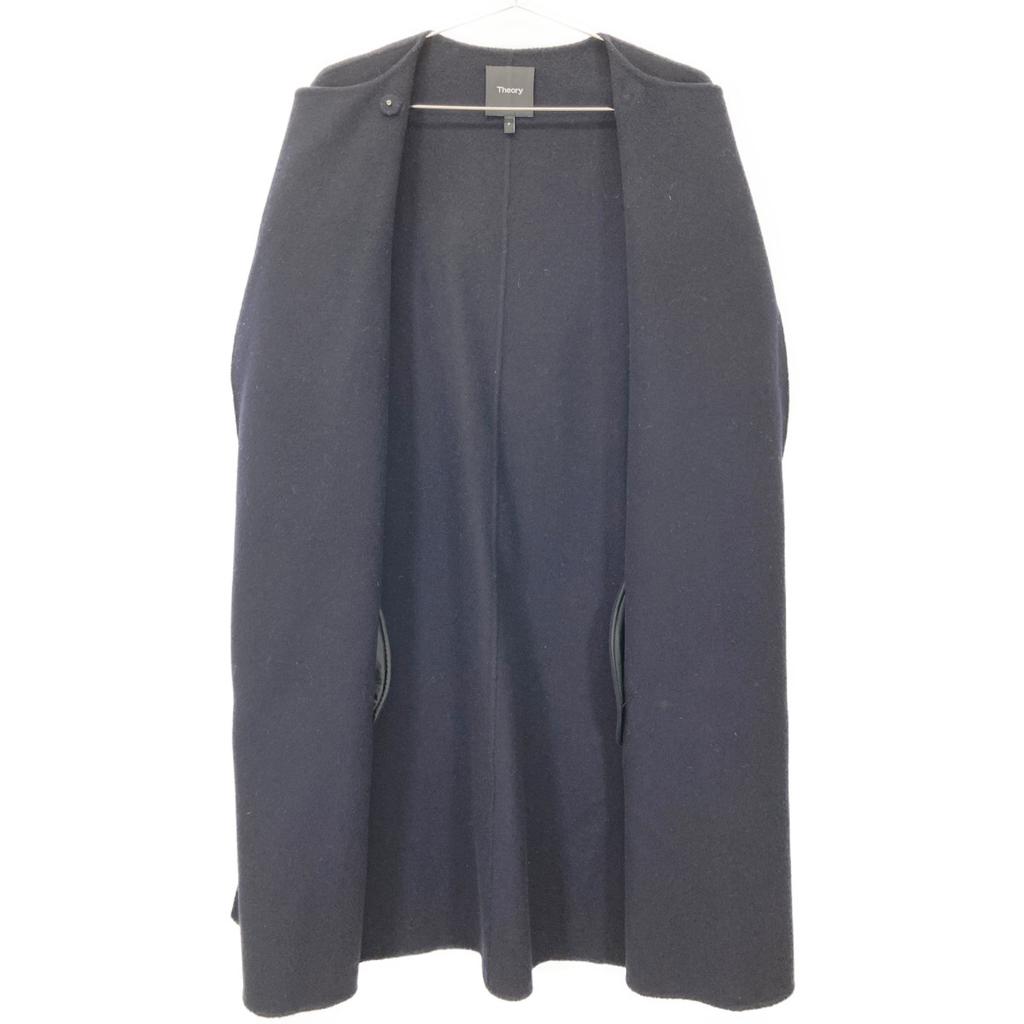 Theory 01-9309604 Navy cashmere blend double-face collarless coat coat P NavyUsed