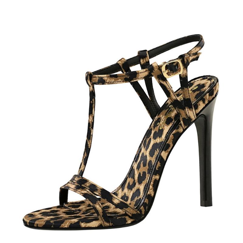 Sexy European Style High Heels Women's T-Strap Platform Sandals Leopard Print Open Toe Party Shoes