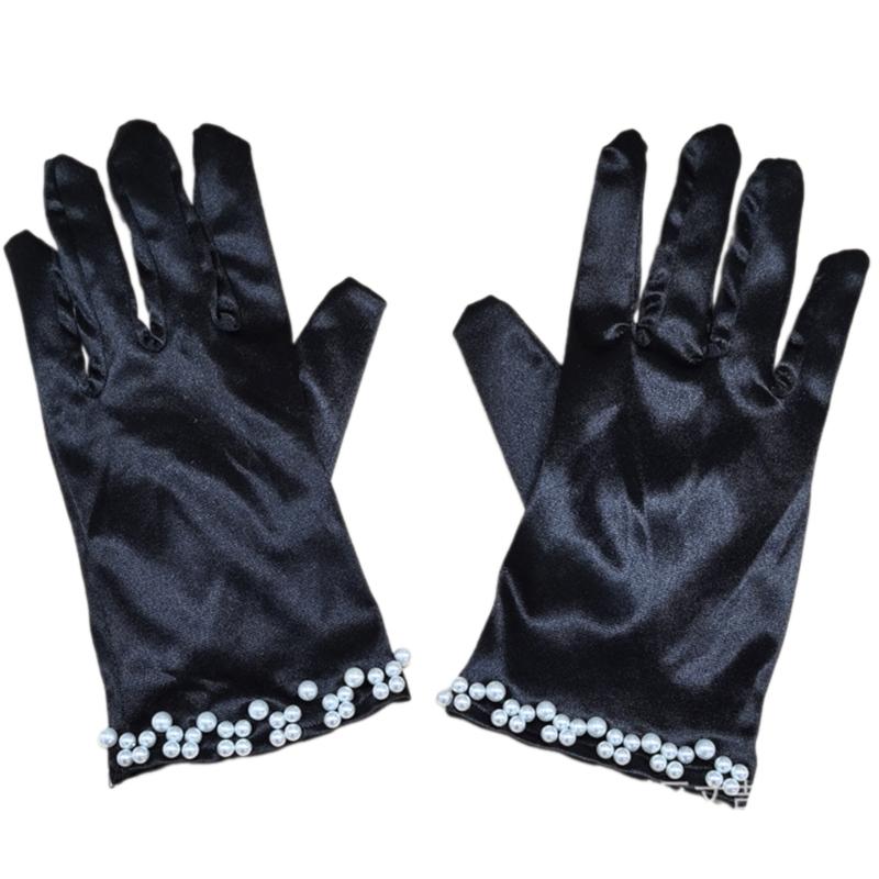 Short Gloves with Beaded Cuffs Bachelorette Party Stage Performances Handwear