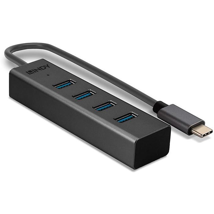 HUB USB - LINDY - 4 Ports - USB 3.2 Type C - Compatible Thunderbolt 3 - Noir