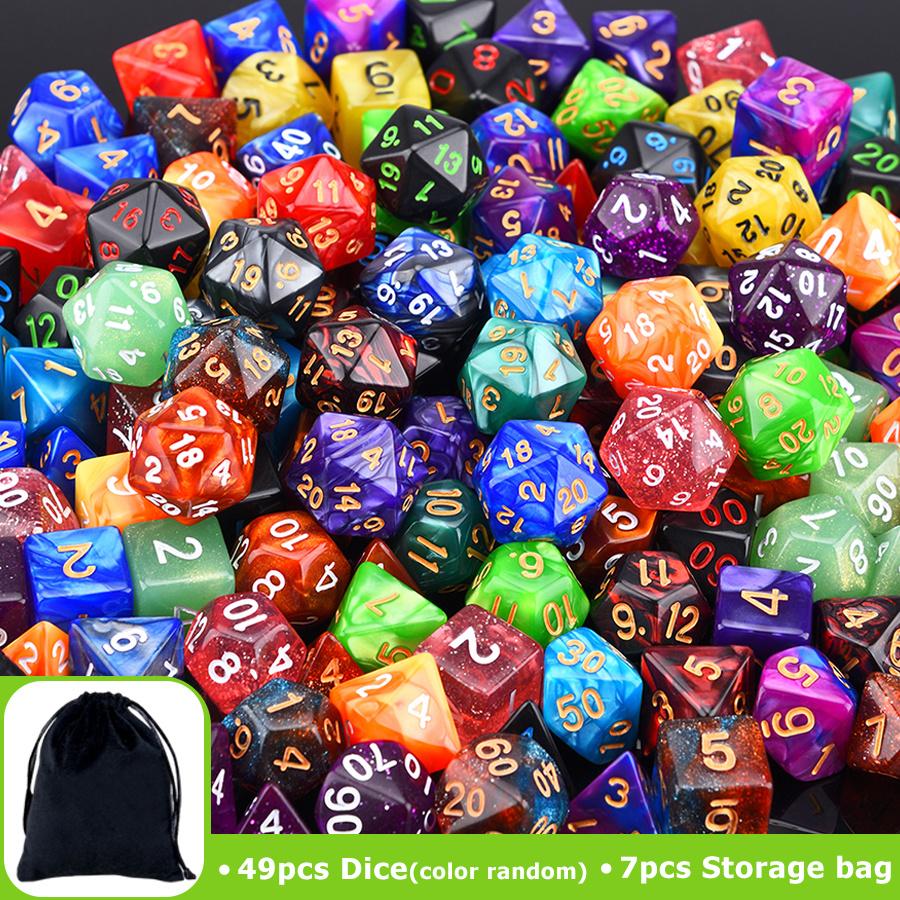 49pcs Polyhedral Dice Set with 7pcs Black Storage Bag Color Number Polyhedra Dice RPG D&D Role-playing Games Accessories