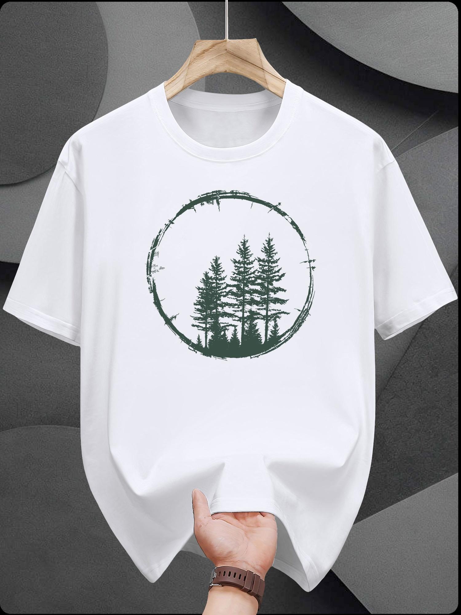 Casual Cotton T-shirt with Forest Print -Cotton M