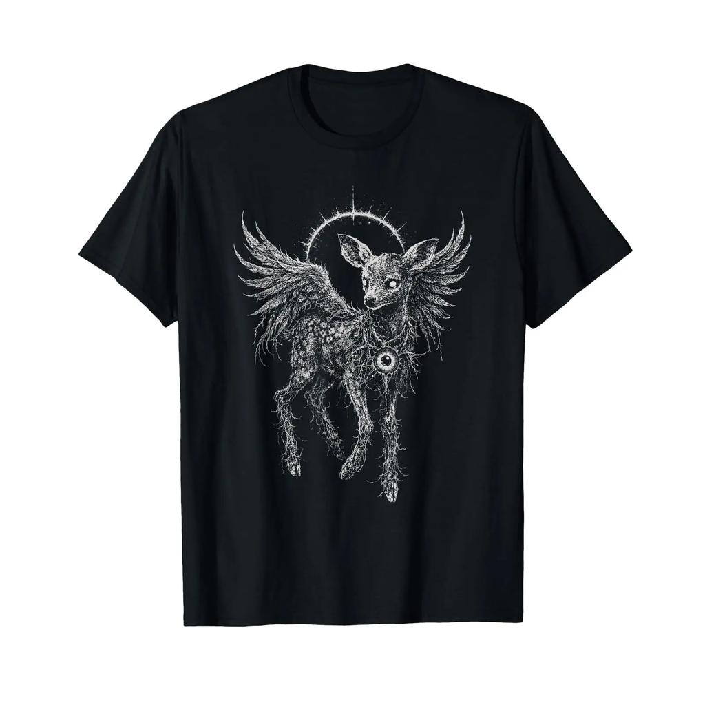Deer Fawn Angel Seeing Eye Alt Esoteric Wings Goth Aesthetic T Shirt Vintage Stylish Fashion Streetwear Designer Clothes