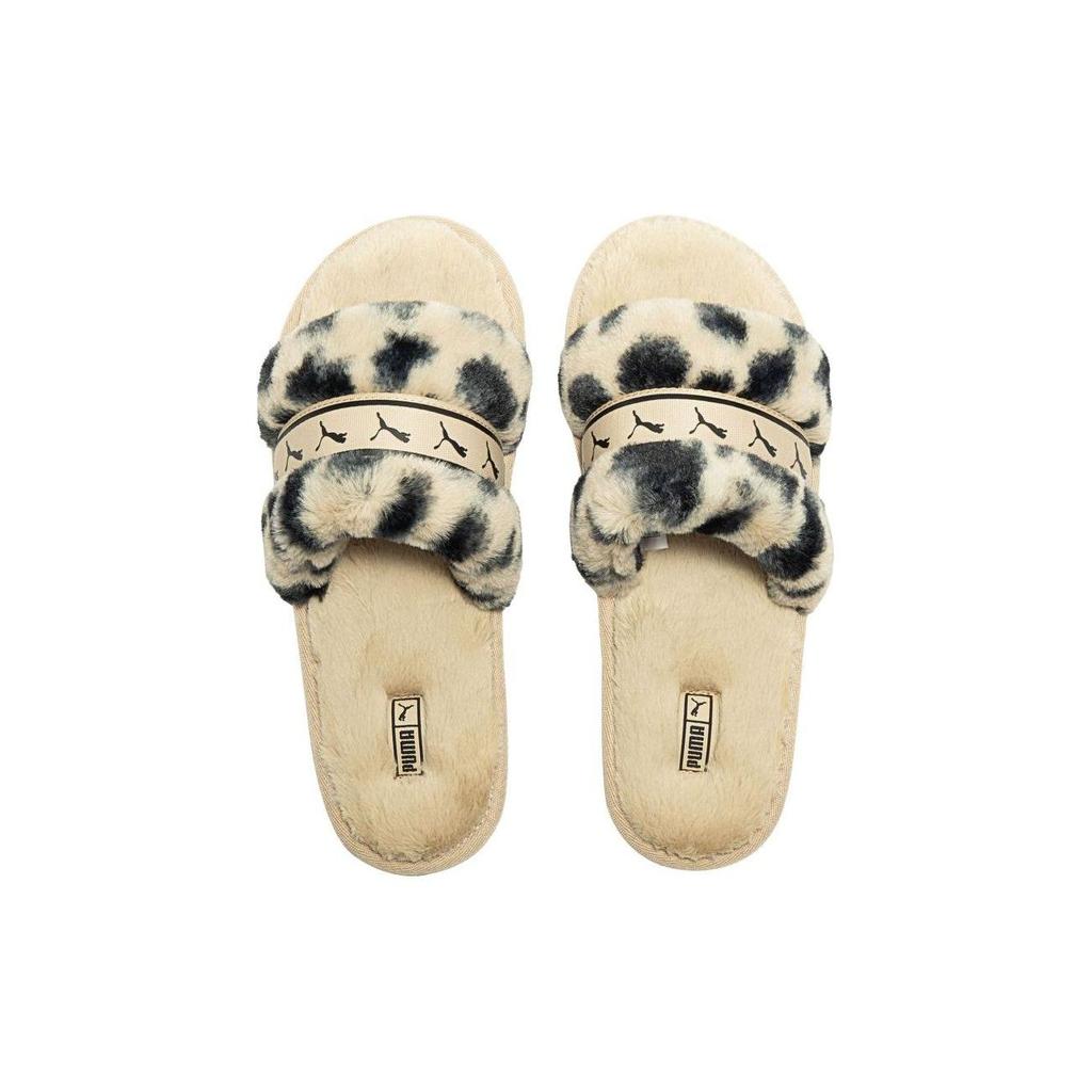 Puma Fluff Remix Animal BX Slippers Women Footwear Beige Black 390970-01