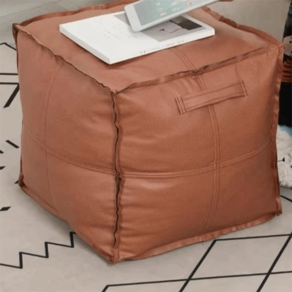Waterproof Square Pouf Cover PU Leather Ottoman Cover Sofa Footstool Cover Living Room