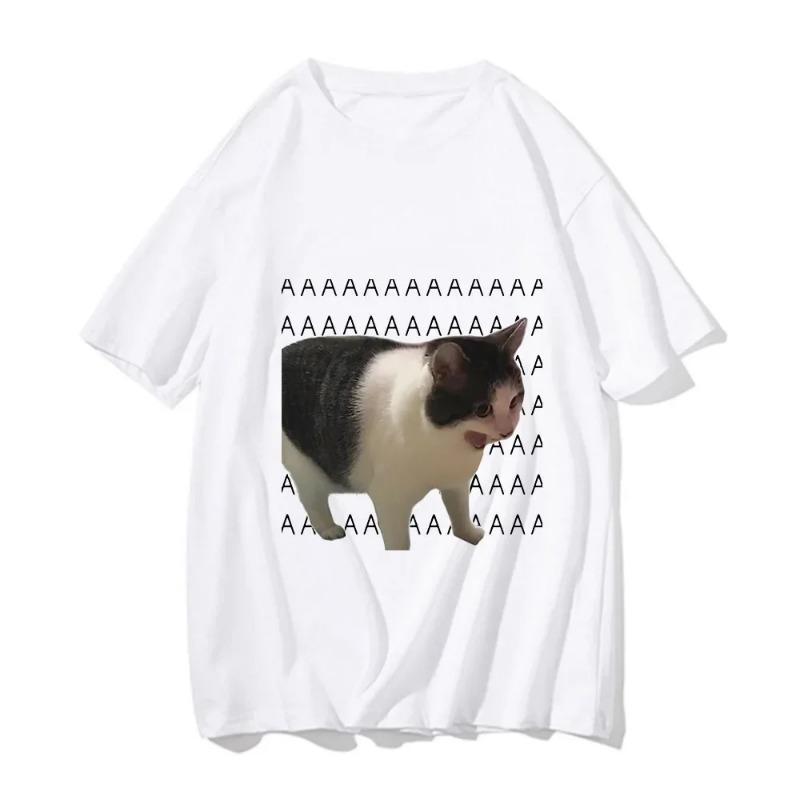 Funny Meme Sad Crying Cat Printed Women Men Casual T-Shirt Summer Harajuku T Shirts Casual Fashion Tees Clothes Short Sleeve XS