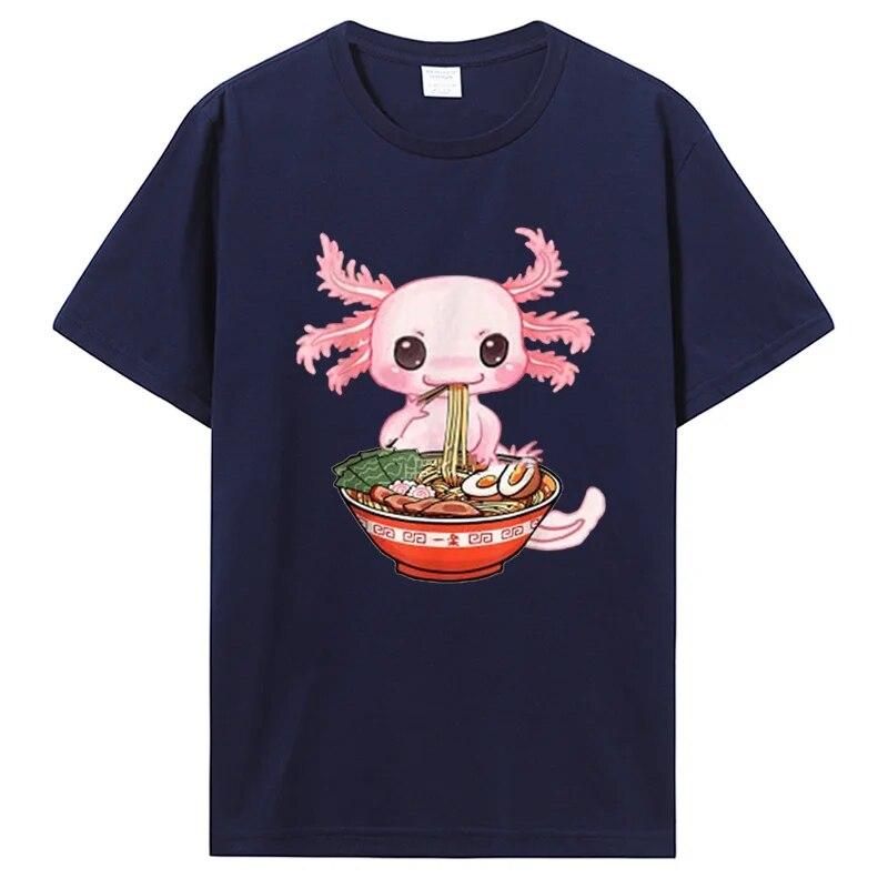 Kawaii Axolotl Ramen Noodles Japanese Anime Otaku Nu Goth T-Shirt Unisex Cotton Tshirt Clothing Oversized Graphic Tees
