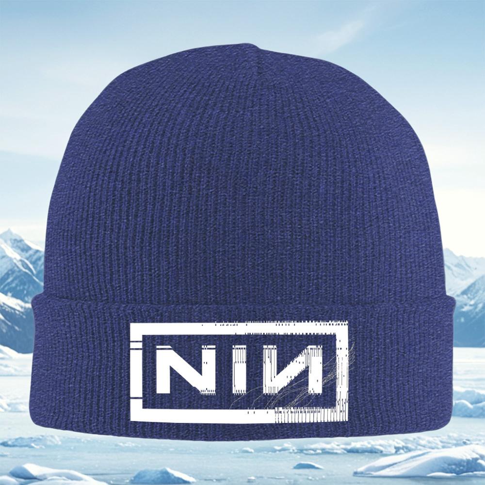 NIN Logo White Frame Bars Men Women Unisex Knitted Hat Beanie Pullover Cap Winter Thermal Warm Christmas Outdoor Cycling Hiking