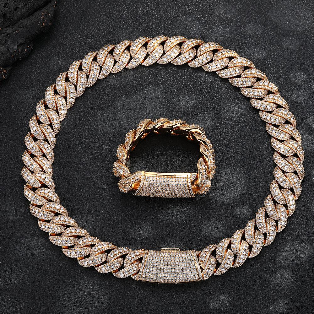 Full Diamond Bubble Chain Cuban Chain Set Hip Hop Men's Necklace Bracelet Trend Jewelry 1111 Summer New