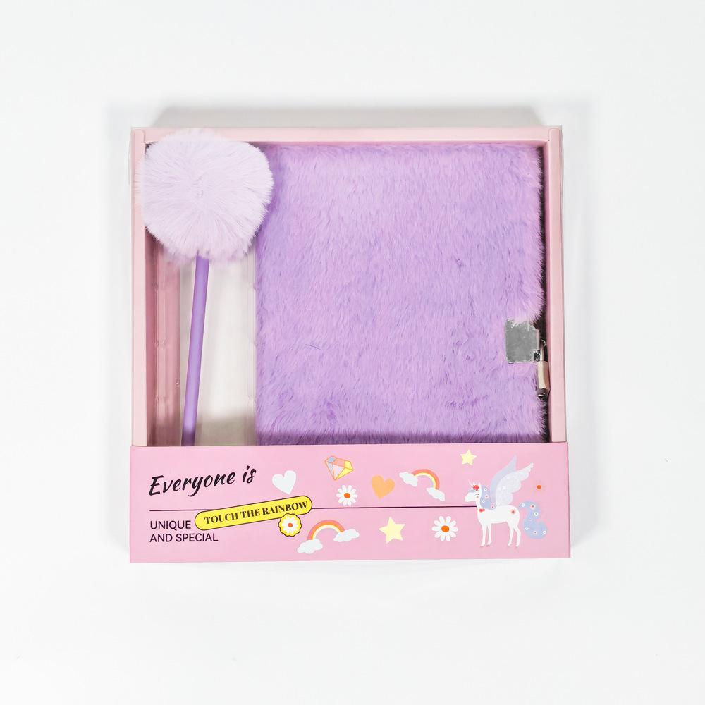 A5 Plush Notebook Diary with Pom-pom, Stationery Set, and Pen Gift Box