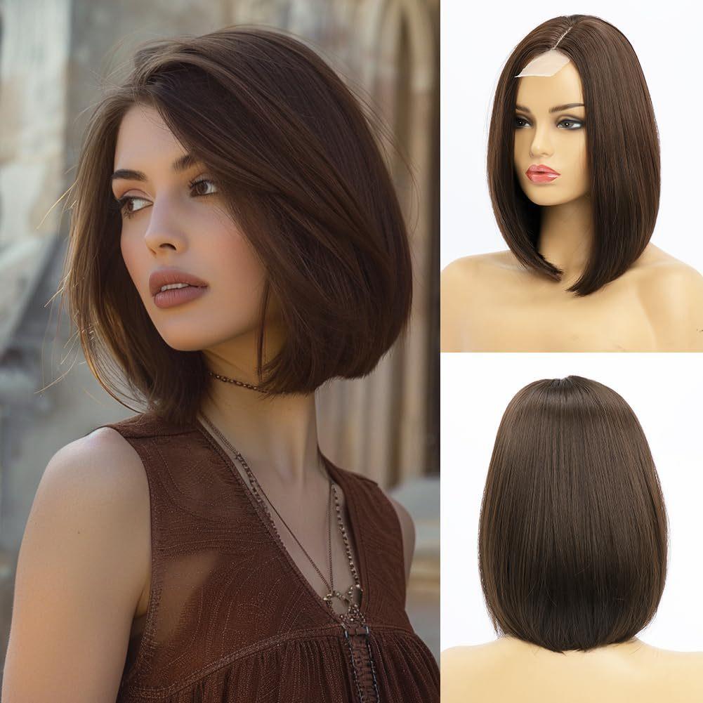 European American Wig Women's Bob Hair Gradient Gold Medium Long Collarbone Split Forehead Lace Full Head Cover