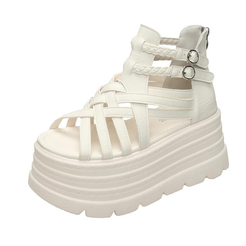 Móda 8CM Návrhářské Dámské Letní Kožené Sandály Otevřená Špička Platforma Klínky Tenisky Nové Dámské Ležérní Boty Plážové Sandálias Das Mulheres