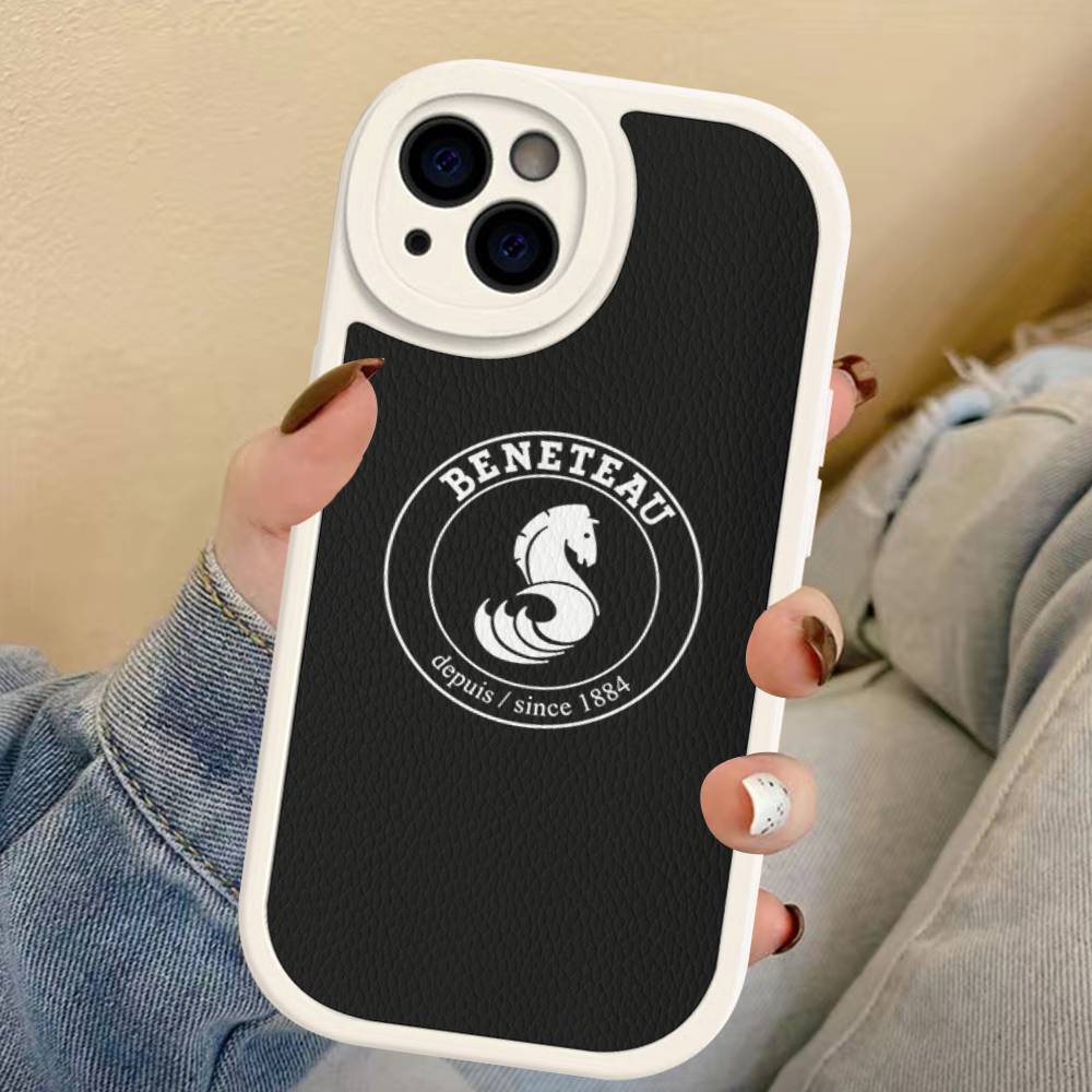 B-BENETEAU Logo Phone Case For IPhone 16 15 14 11 12 13 Pro Max Plus Back Leather Shell